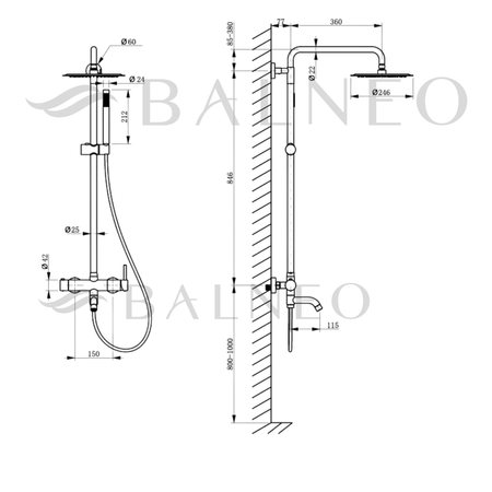 Bateria prysznicowa Balneo Cascade zestaw 1 gold