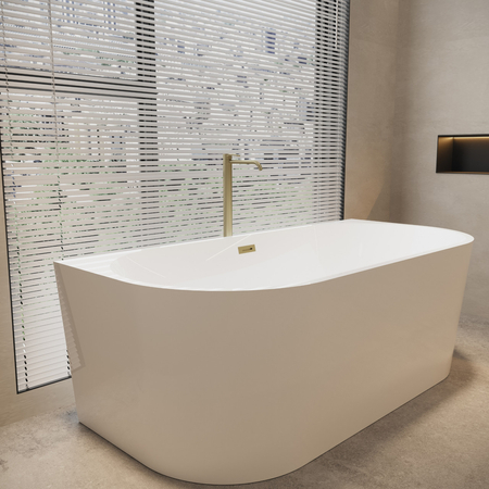 Balneo VIVA wall-mounted freestanding bathtub, white, 160 x 75 cm, acrylic, with stainless steel frame and 6 stabilizing legs, overflow, and gold click-clack drain