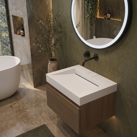Veloria Solid Surface Washbasin, Coco White, with Linear Drain, 60 cm