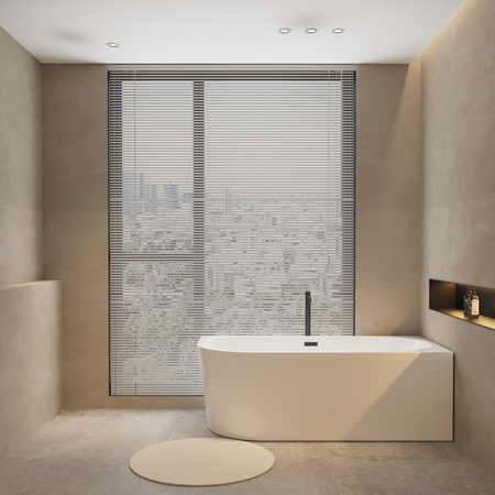 Right Corner Freestanding Bathtub Balneo AVOLA 160 x 80 cm White Acrylic with Stainless Steel Frame and 6 Stabilizing Legs with Black Overflow and Drain Plug