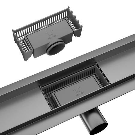 Balneo Duplex Next Gun Metal 70 cm Double-Sided Brushed Stainless Steel Floor Linear Drain with Low Siphon and Deep Sediment Trap