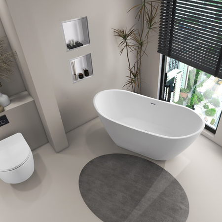 Balneo PARMA freestanding bathtub 170 x 72 cm, white acrylic with a stainless steel frame and 6 stabilizing legs, featuring an overflow and chrome drain