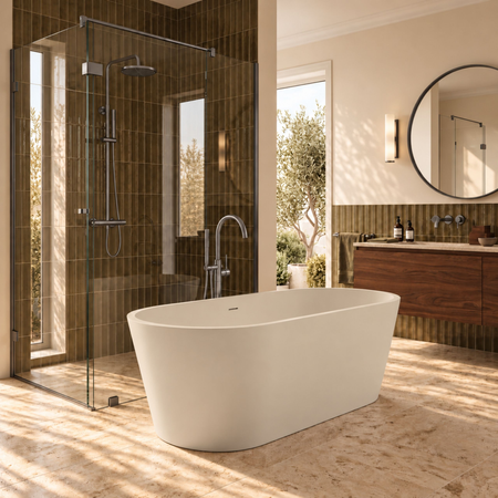 Wanna wolnostojąca VALIA Solid Surface Cashmere Dune z syfonem i korkiem