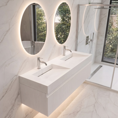 Umywalka SERAVIA Solid Surface Coco White/Biała z odpływem liniowym podwójna 120 cm