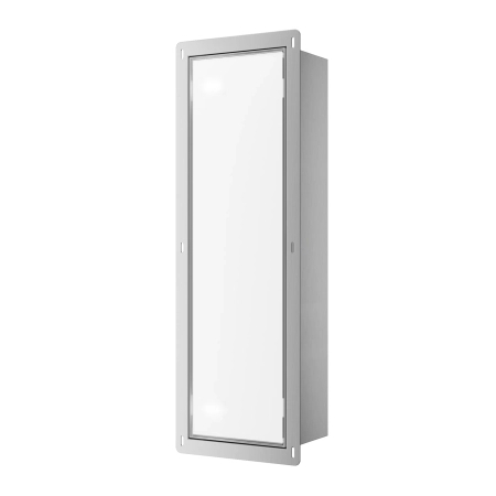 WC Brush Holder Balneo Wall Box L, White Glass, Left, Recessed Wall Installation, Stainless Steel
