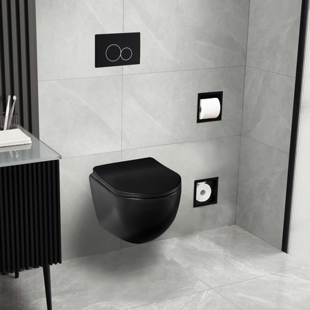 Balneo Luna Black Rimless Wall-Hung Toilet Bowl without Flush Rim, with Soft-Close Duroplast Seat