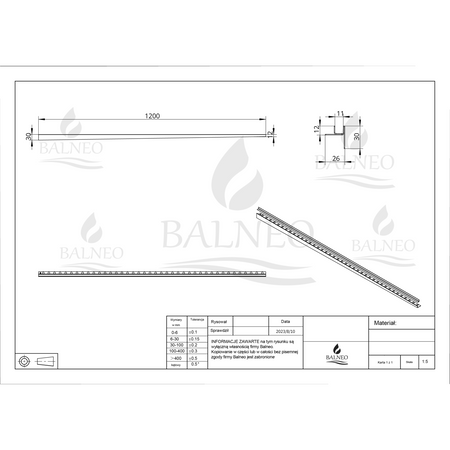 Slope profile Balneo inox for glass right 120 cm