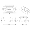 Freestanding bathtub corner right Balneo AVOLA NO RIM 150 x 75 cm white acrylic with frame made of stainless steel and 6 stabilizing legs with overflow and white plug