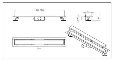 Odpływ liniowy Balneo Duplex Standard 80 cm dwustronny ze stali nierdzewnej szczotkowanej z niskim syfonem