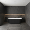 Freestanding bathtub wall-mounted Balneo VIVA fluted 160 x 75 cm white black acrylic with frame made of stainless steel and 6 stabilizing legs with overflow and white plug