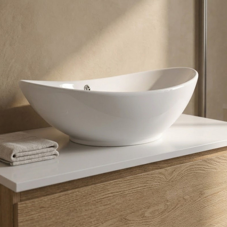 Balneo Zerra 59 x 39 cm White Ceramic Countertop Sink with Chrome Overflow