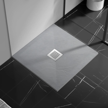 Brodzik z konglomeratu mineralnego Balneo Stone Tray 80 x 80 x 2,5 cm jasnoszary niski kwadratowy