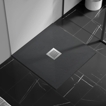 Brodzik z konglomeratu mineralnego Balneo Stone Tray 80 x 80 x 2,5 cm ciemnoszary niski kwadratowy