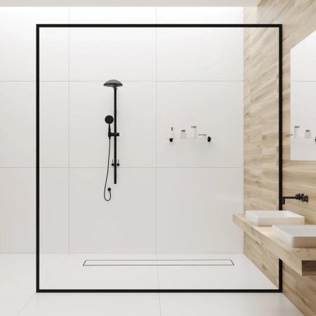 Odpływ liniowy podłogowy Balneo Duplex Next Inox 100 cm dwustronny ze stali nierdzewnej szczotkowanej z niskim syfonem i głębokim osadnikiem