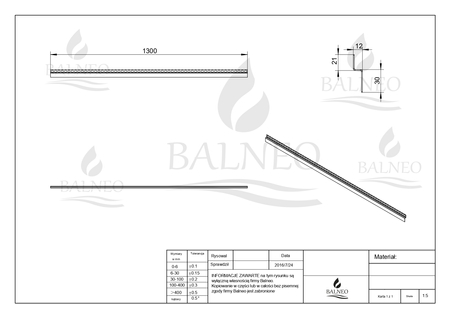 Slope profile Balneo copper floor front 130 cm