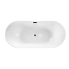 Balneo PARMA freestanding bathtub 170 x 72 cm, white acrylic with a stainless steel frame and 6 stabilizing legs, featuring an overflow and black drain