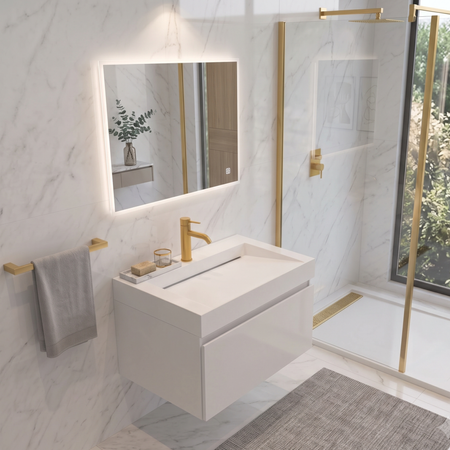 Umywalka VELORIA Solid Surface Coco White/Biała z odpływem liniowym 60 cm