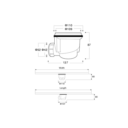 Siphon for Balneo Stone Tray shower tray, 87 mm
