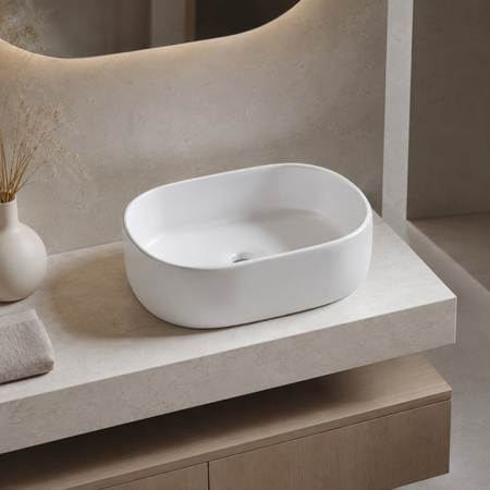Umywalka nablatowa Balneo Vilar 56 x 35,5 cm biała ceramiczna