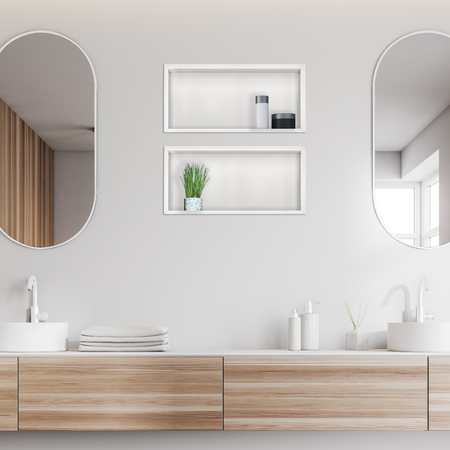 Balneo WALL-BOX ONE White 45x20x10 cm white stainless steel recessed shelf with collar