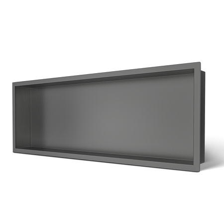Balneo Wall Box One Gun Metal recessed shelf 90 x 30 x 7 cm in brushed stainless steel with flange