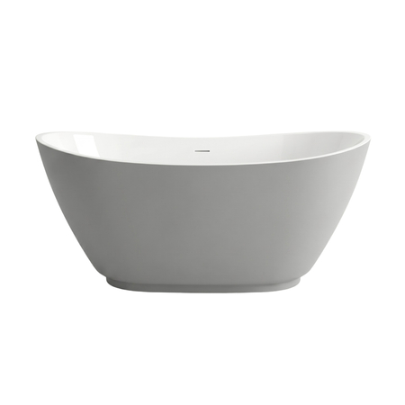 Wanna wolnostojąca Balneo PARMA NO RIM 170 x 72 cm biało szara akrylowa z ramą ze stali nierdzewnej i 6 nóżkami stabilizującymi z przelewem i białym korkiem