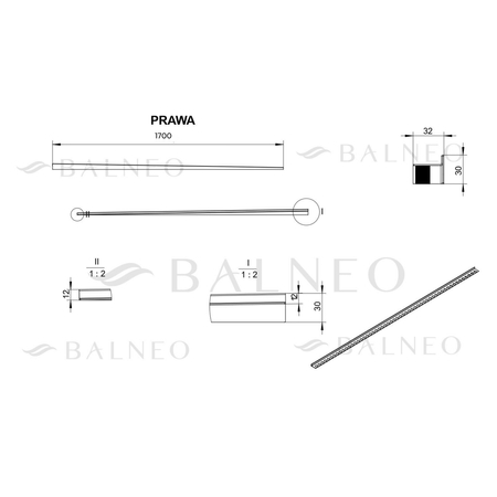 Listwa spadkowa Balneo miedziana podłogowa prawa 170 cm