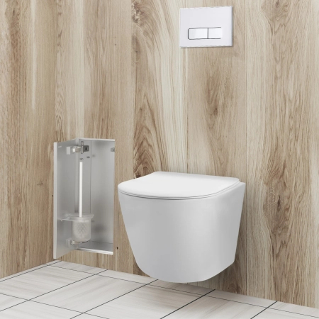 Balneo Wall Box Brush S Tiles – Left Built-In Stainless Steel Toilet Brush Holder