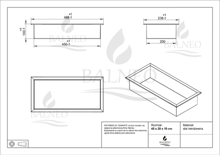 Półka wnękowa Balneo WALL-BOX ONE White 45x20x10 cm biała ze stali nierdzewnej z kołnierzem