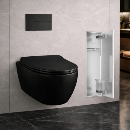Schowek na szczotkę WC Balneo Wall Box Brush L Tiles prawy do wbudowania w ścianę ze stali nierdzewnej