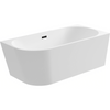 Balneo AVOLA 150 × 75 cm Right-Hand Freestanding Corner Bathtub, White Acrylic with Stainless Steel Frame and 6 Stabilizing Feet, featuring a Black Overflow and Drain Plug