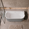 Freestanding bathtub wall-mounted Balneo VIVA fluted 150 x 75 cm white grey acrylic with frame made of stainless steel and 6 stabilizing legs with overflow and white plug