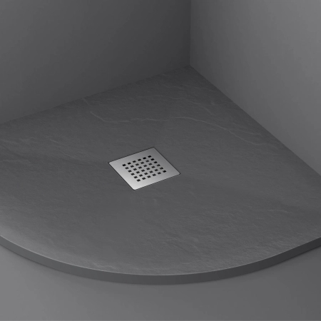 Balneo Stone Tray Composite Semi-Circular Low-Profile Shower Tray, 80 × 80 × 2.5 cm, Dark Gray