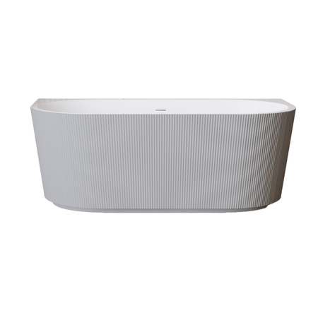 Freestanding bathtub wall-mounted Balneo VIVA fluted 170 x 80 cm white grey acrylic with frame made of stainless steel and 6 stabilizing legs with overflow and white plug