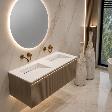 Umywalka ALVERIA Solid Surface Coco White/Biała z odpływem liniowym podwójna 120 cm