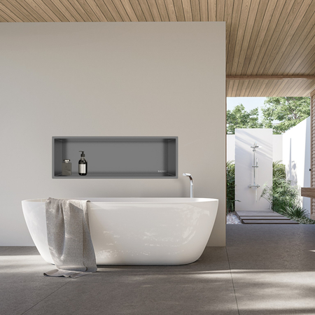 Balneo Wall Box One Gun Metal recessed shelf 90 x 30 x 7 cm in brushed stainless steel with flange