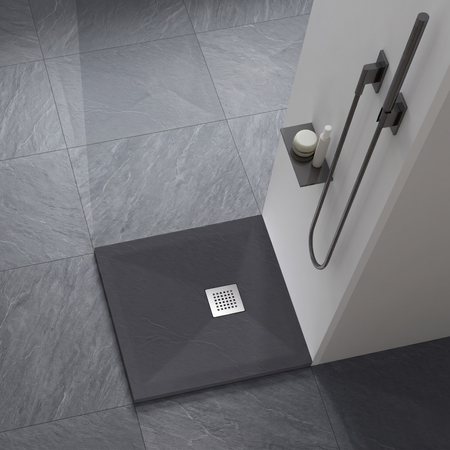 Balneo Stone Tray composite shower tray 90 x 90 x 2.5 cm dark grey low square