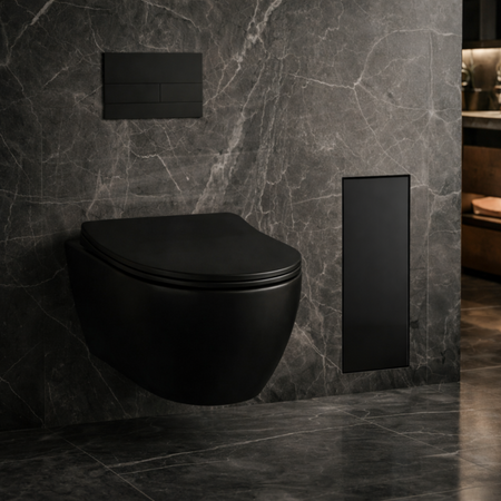 Schowek na szczotkę WC Balneo Wall Box Brush S Black Glass prawy do wbudowania w ścianę ze stali nierdzewnej