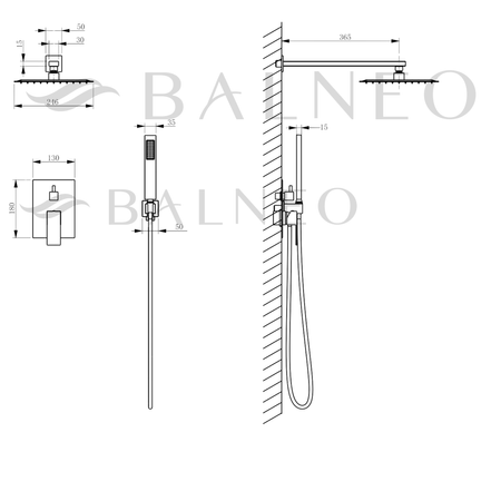 Balneo Cascade shower mixer set of 3 inox
