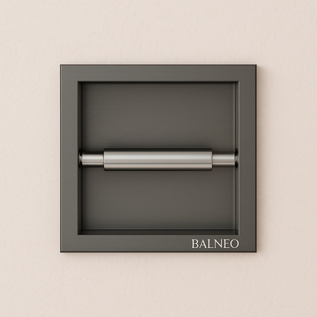 Balneo Wall Box Paper Holder 1 Gun Metal built into a stainless steel wall