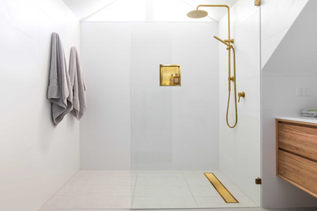 Linear drain floor Balneo Duplex Next Gold 100 cm gold double-sided made of stainless steel brushed with low trap and deep sediment trap