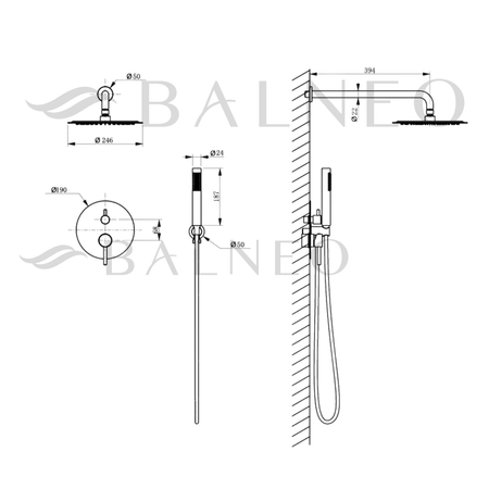 Bateria prysznicowa Balneo Cascade zestaw 2 shiny gold