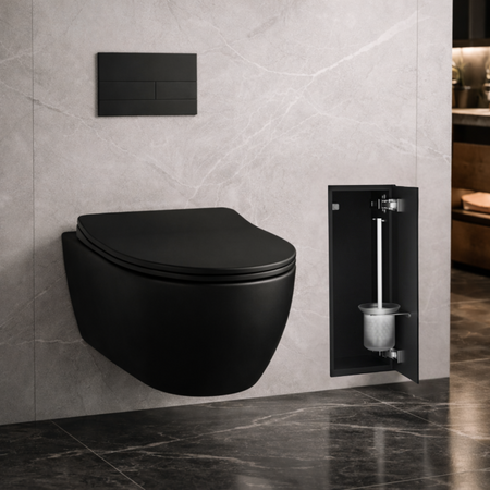 Schowek na szczotkę WC Balneo Wall Box Brush S Black Glass prawy do wbudowania w ścianę ze stali nierdzewnej