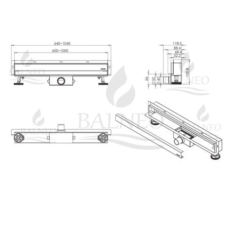 Linear drain wall-mounted Balneo In-Drain NEXT 2in1 80 cm black double-sided