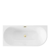 Freestanding corner bathtub left Balneo Avola 170 x 80 cm white acrylic with stainless steel frame and 6 stabilizing legs with overflow and mirror gold drain