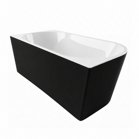 Freestanding bathtub corner left Balneo AVOLA NO RIM 150 x 75 cm white black acrylic with frame made of stainless steel and 6 stabilizing legs with overflow and white plug