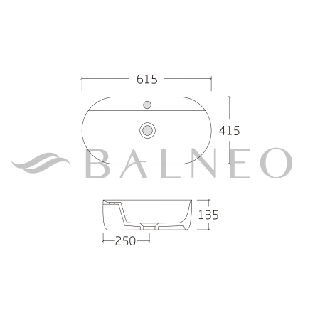 Balneo Alvio Countertop Washbasin, 61.5 × 41.5 cm, White Ceramic