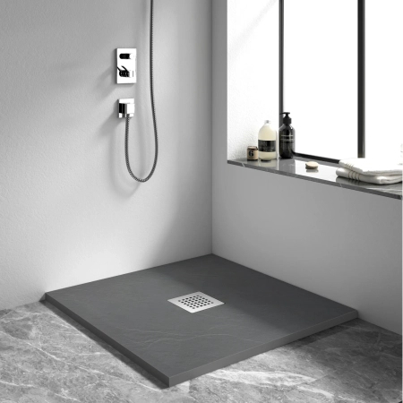 Brodzik z konglomeratu mineralnego Balneo Stone Tray 90 x 90 x 2,5 cm ciemnoszary niski kwadratowy