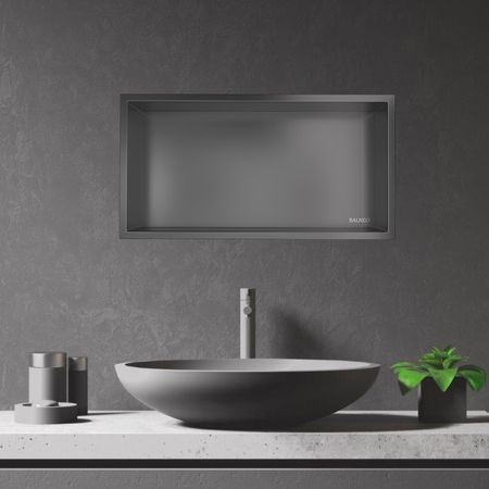 Balneo Wall Box One Gun Metal Recessed Shelf, 60 × 30 × 10 cm, Brushed Stainless Steel with Flange