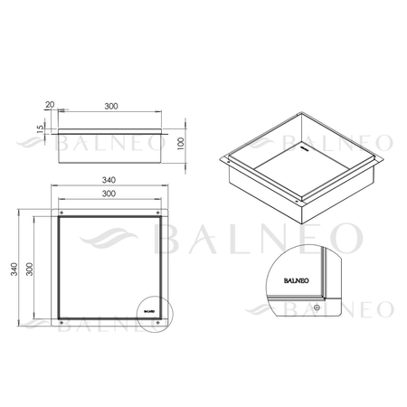 Balneo Wall Box Recessed Shelf No-Rim Gun Metal 30 × 30 × 10 cm, Brushed Stainless Steel